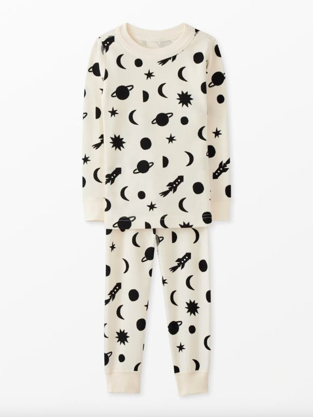 Hanna Andersson HannaJams Long John Pajama Set Universe on Ecru Space - 6-7 120
